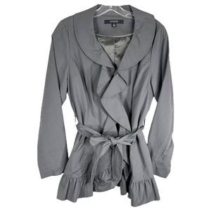 Sandro Studio Medium Jacket Gray Ruffled Long Coat Belted Solid Womens 157